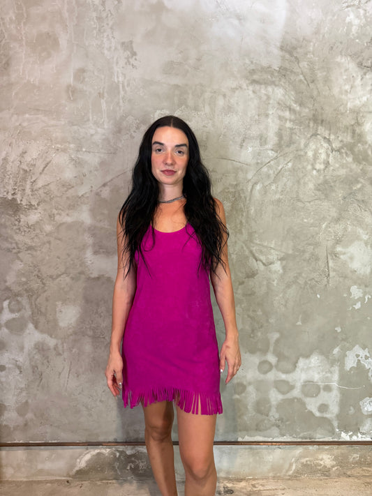 Funky Pink Fringe Halter Dress