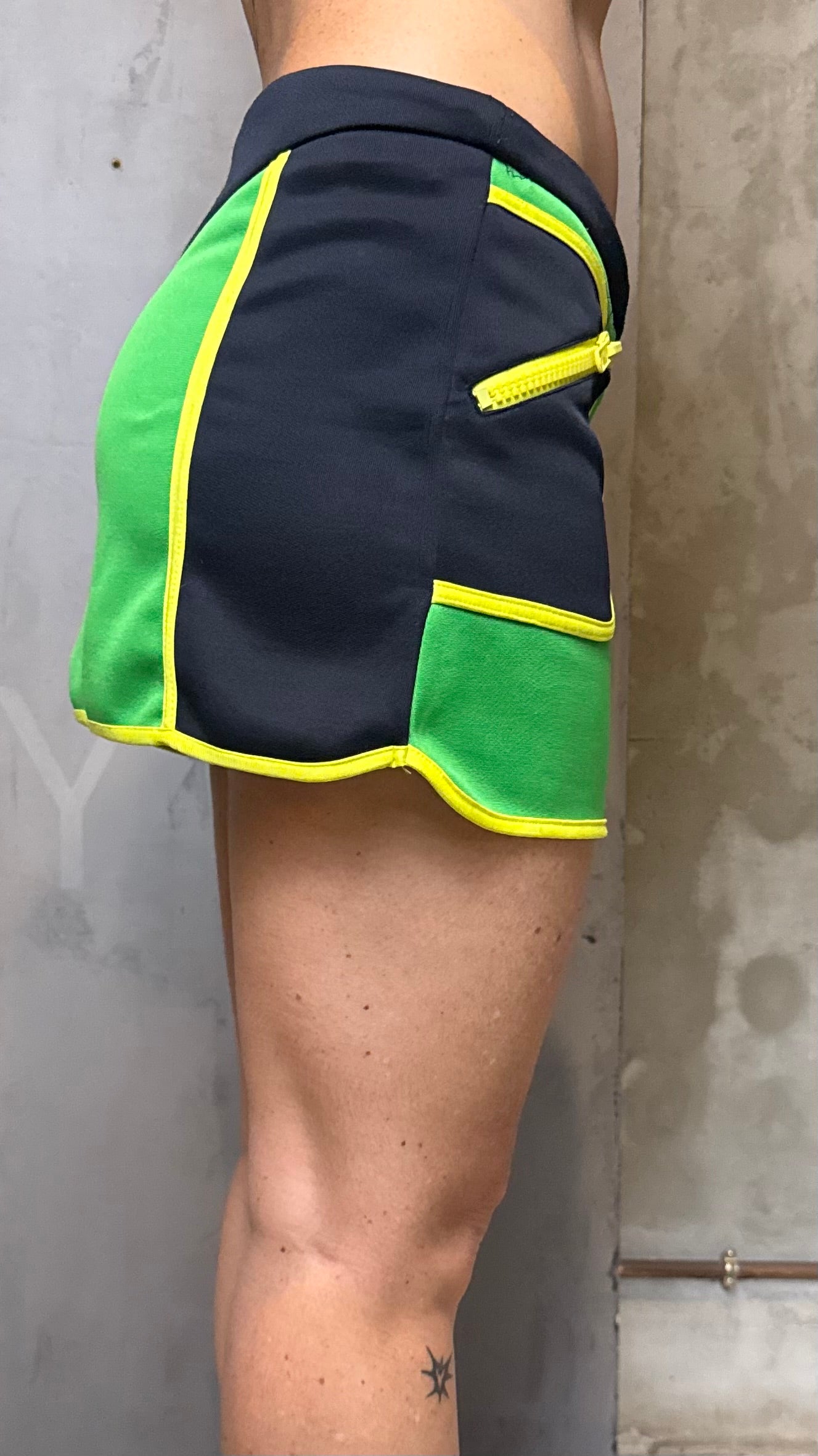 Fishbone Y2K Color Block Mini Skirt Green Black Yellow