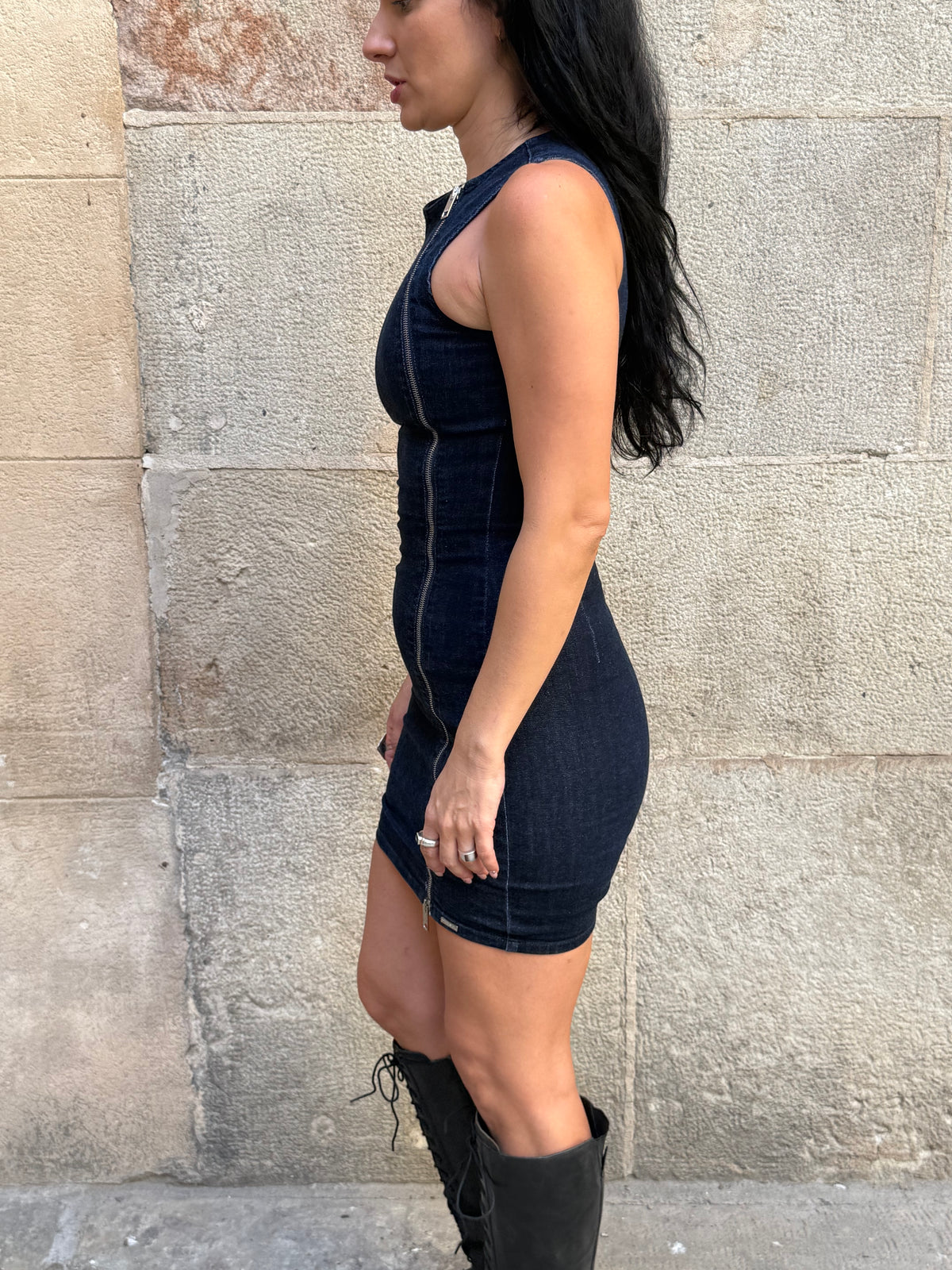 Diesel Y2K Dark Denim Zip Mini Dress