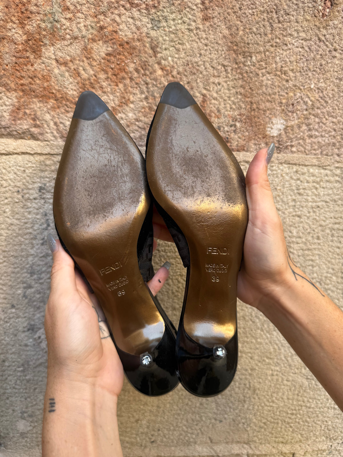 Fendi Vintage FF Patent Leather Slingback Pumps