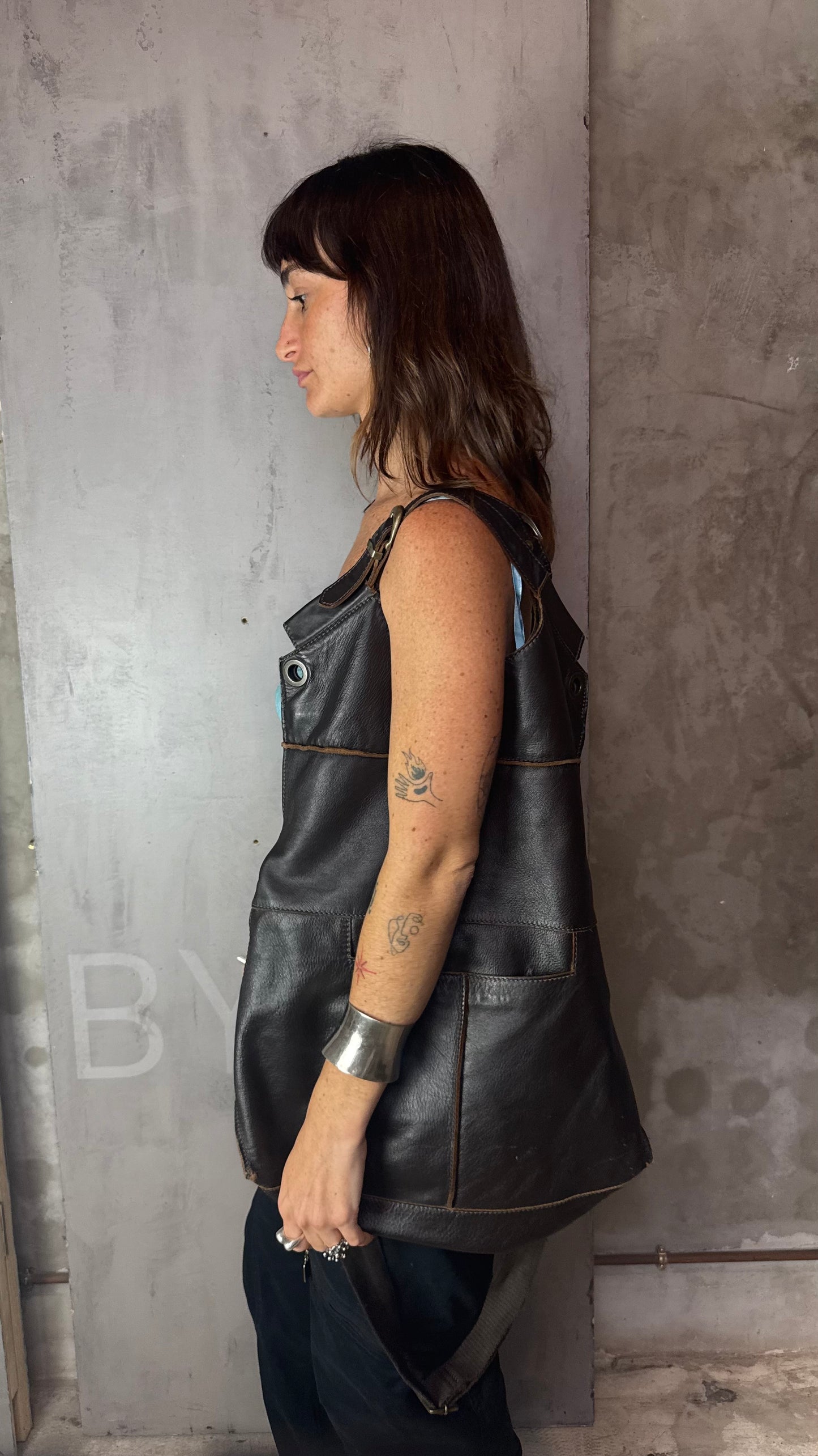 Vintage Black Leather Convertible Maxi Bag