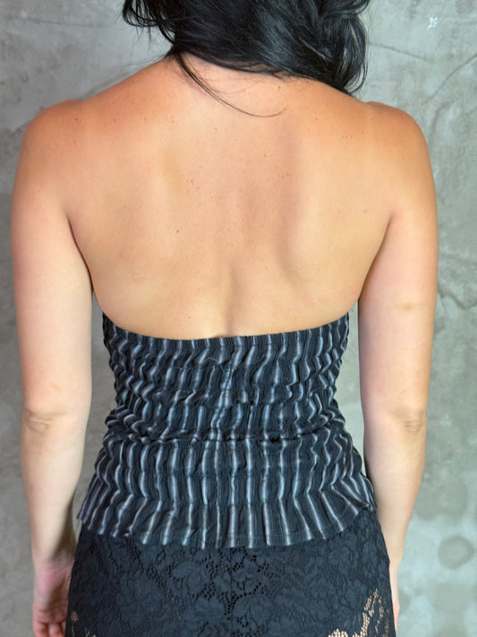 Striped Halter Top with Front Button Detail