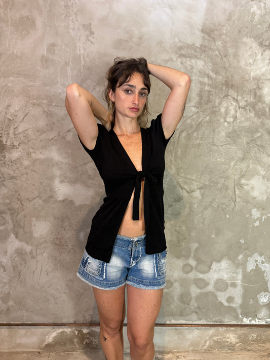 Black Angel Wings Rhinestone Knit Top