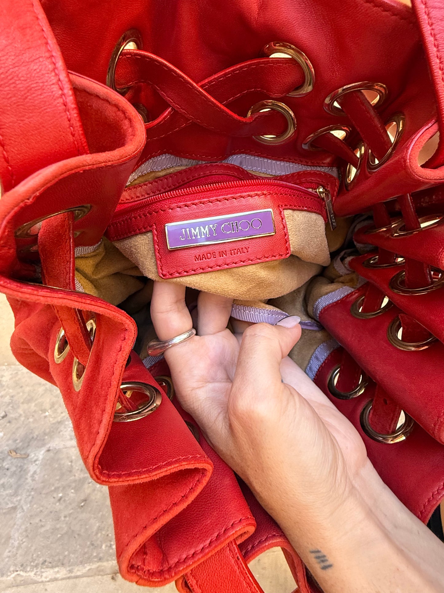 Jimmy Choo Red Suede Shoulder Bag