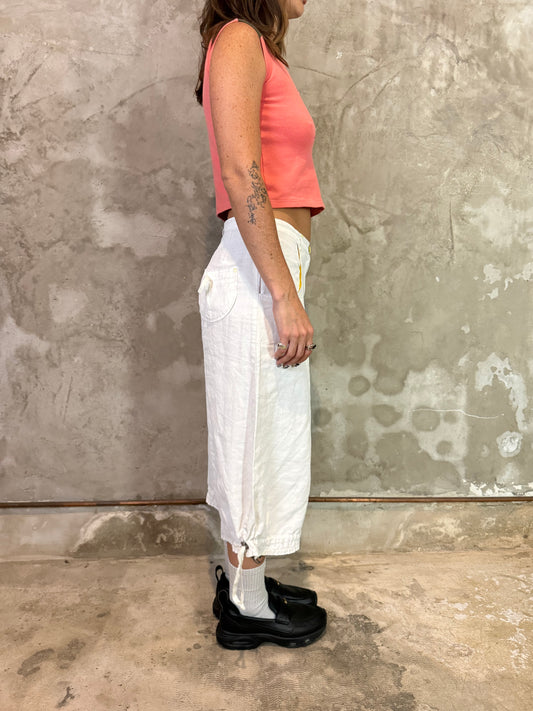 Y2K White Linen Capri Pants