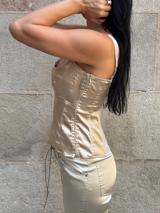 Y2K Champagne Satin Corset Cami