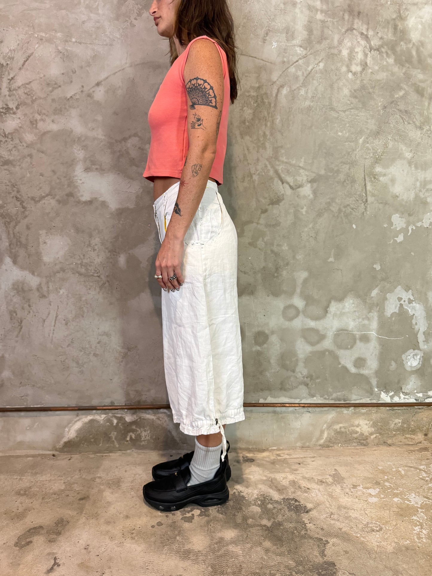 Y2K White Linen Capri Pants