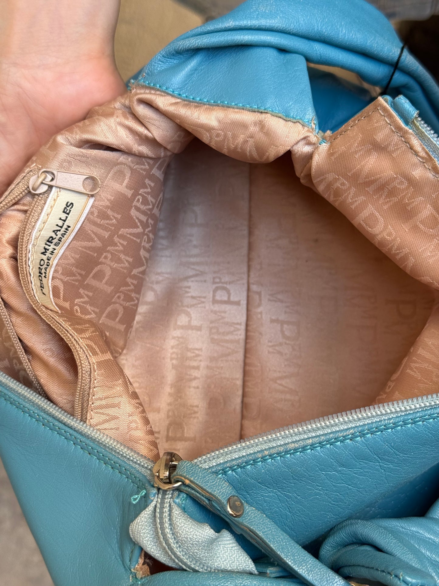 Sky Blue Leather Shoulder Bag