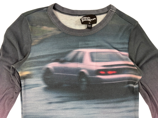 Vintage Car Print Gradient Long Sleeve Top