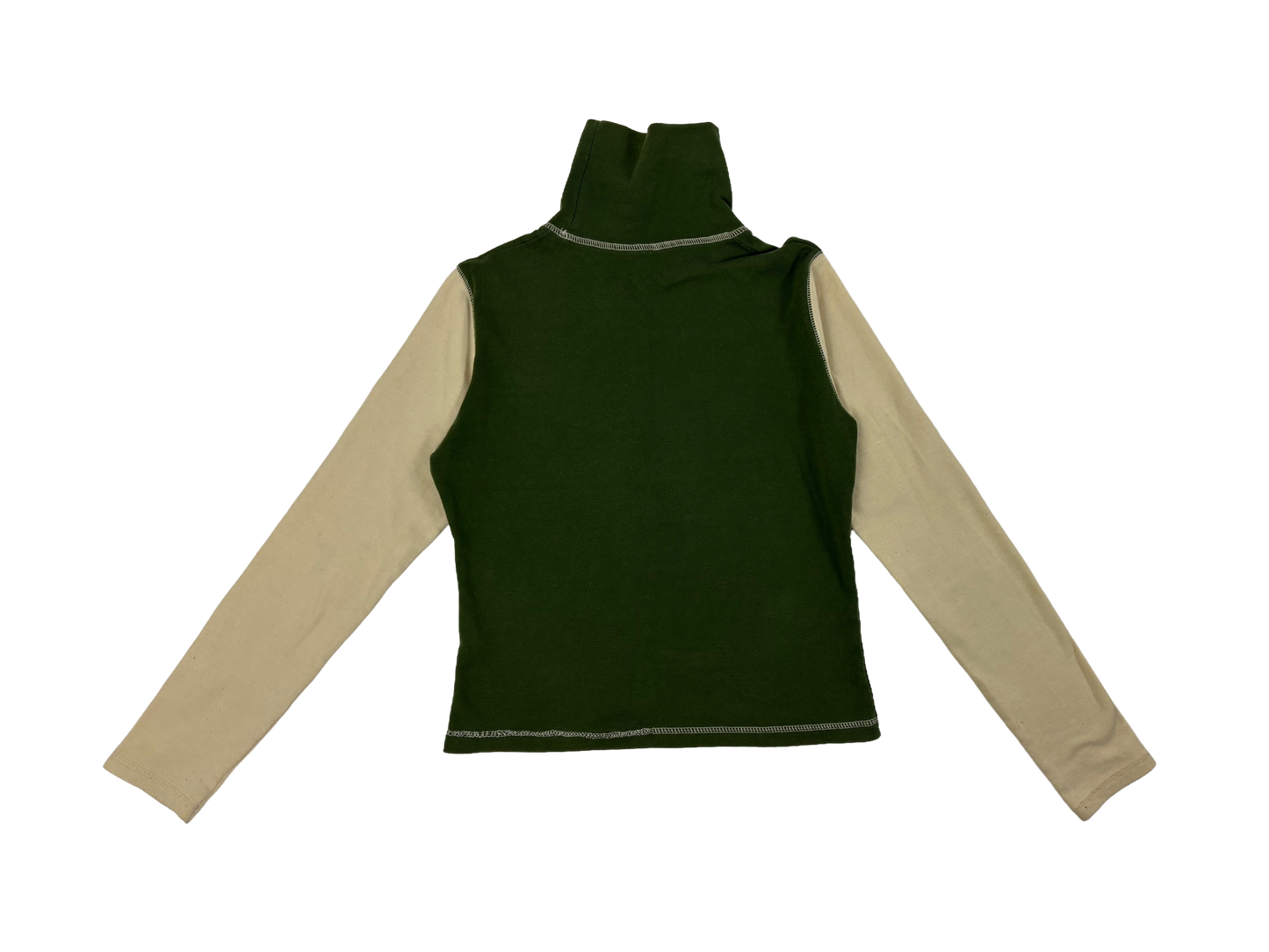 Green & Beige High Neck Graphic Sweater