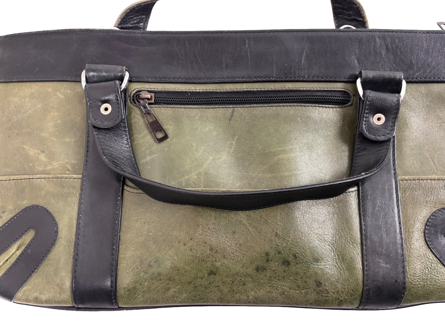Moss Green Leather Structured Bag with Strap