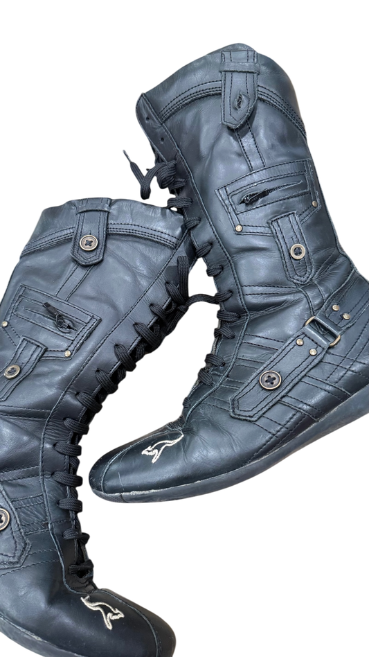 KangaROOS Lace-Up Leather Mid Boots with Utility Details