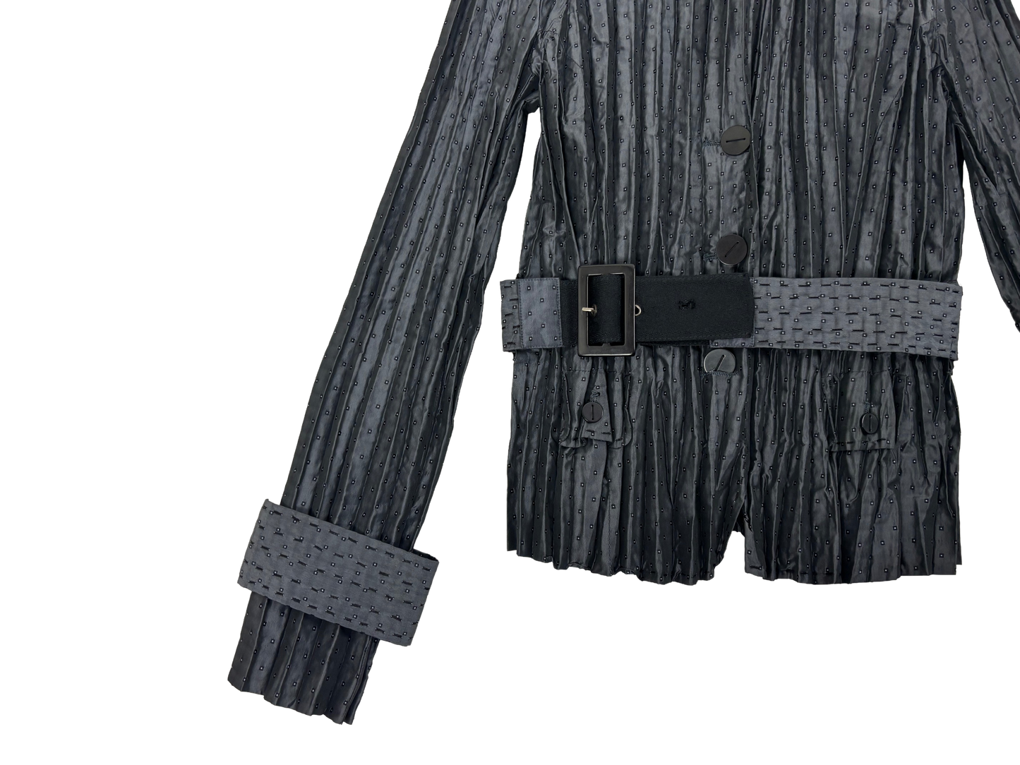 Adolfo Domínguez Pleated Satin Belted Jacket – Petrol Blue