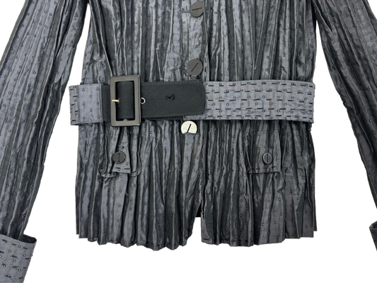 Adolfo Domínguez Pleated Satin Belted Jacket – Petrol Blue