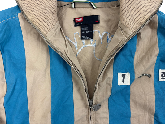 Diesel Beige & Blue Striped High Neck Jacket