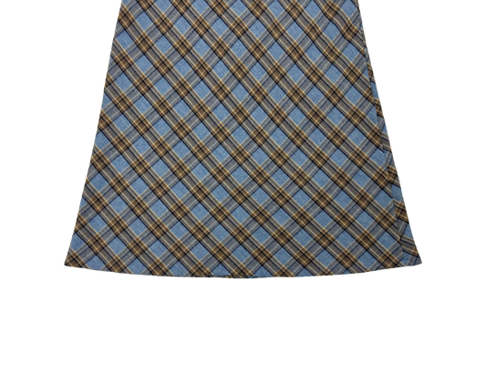 Blue & Green Plaid A-Line Midi Skirt – Soft Felt Texture