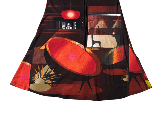 Abstract Print Cotton Midi Skirt with Tie Waist