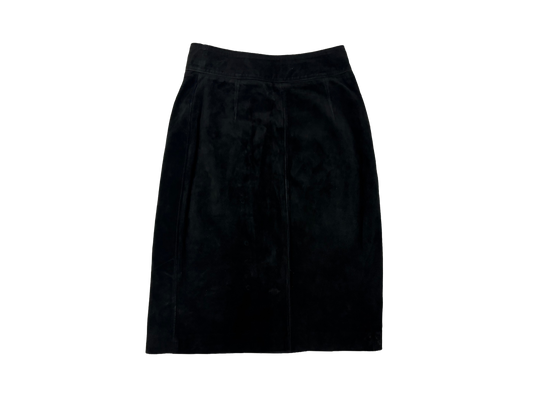 Black Velvet Structured Midi Skirt with Side Buttons
