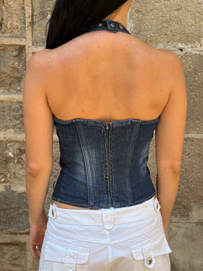 Denim Lace-Up Corset Top
