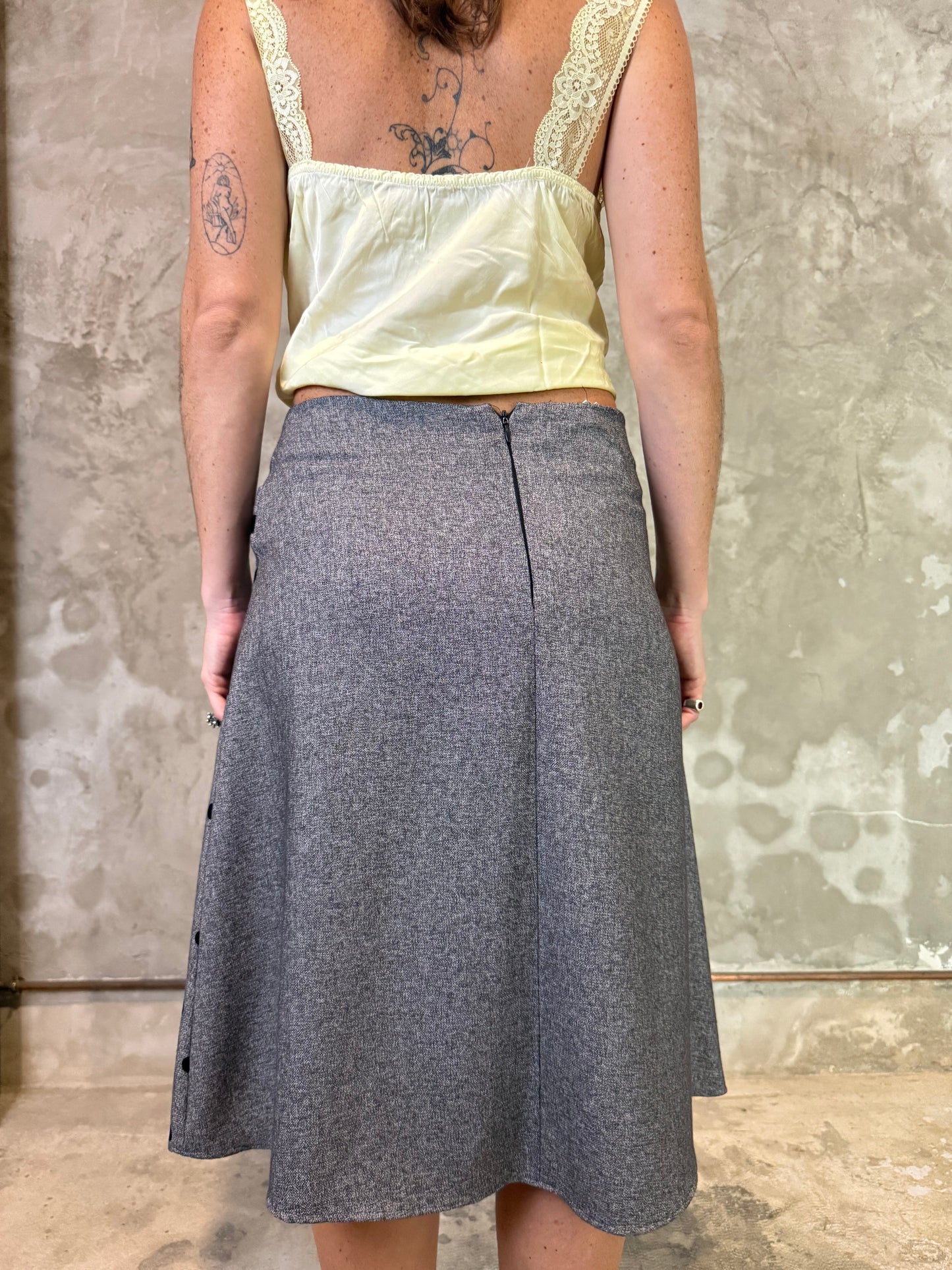 Grey Polka Dot Midi Skirt