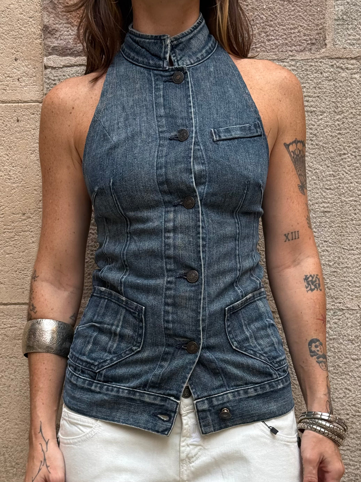 Vintage Rework Denim Halter Top