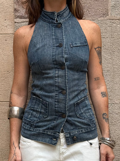 Vintage Rework Denim Halter Top