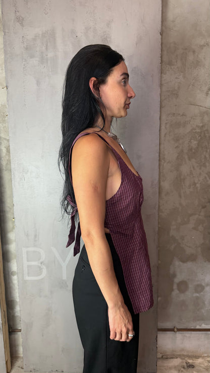Reworked Shirt Top – Square Neck Tie Back