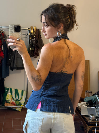 Vintage Rework Denim Halter Top