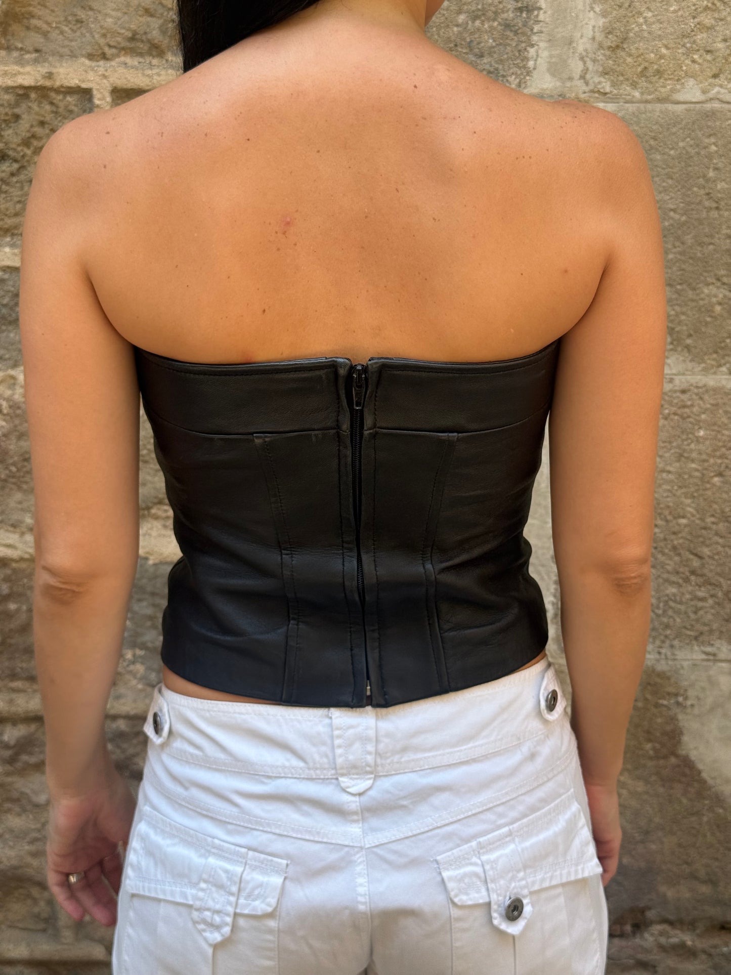 Vintage Black Leather Studded Tube Top