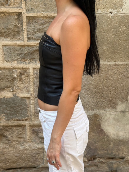 Vintage Black Leather Studded Tube Top