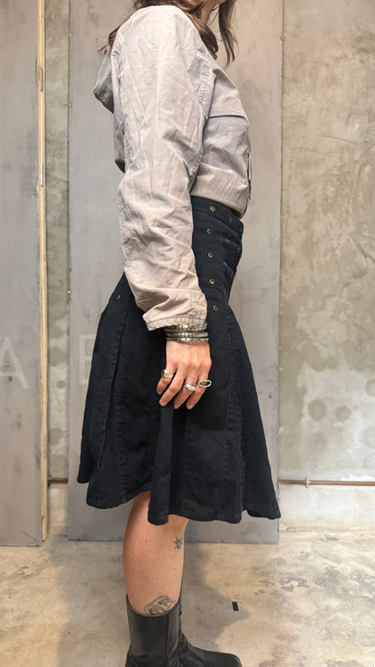 Studded Cargo Midi Skirt Black Draped 38