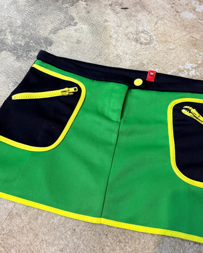 Fishbone Y2K Color Block Mini Skirt Green Black Yellow