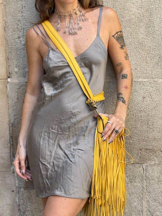 Yellow Fringe Leather Shoulder Bag