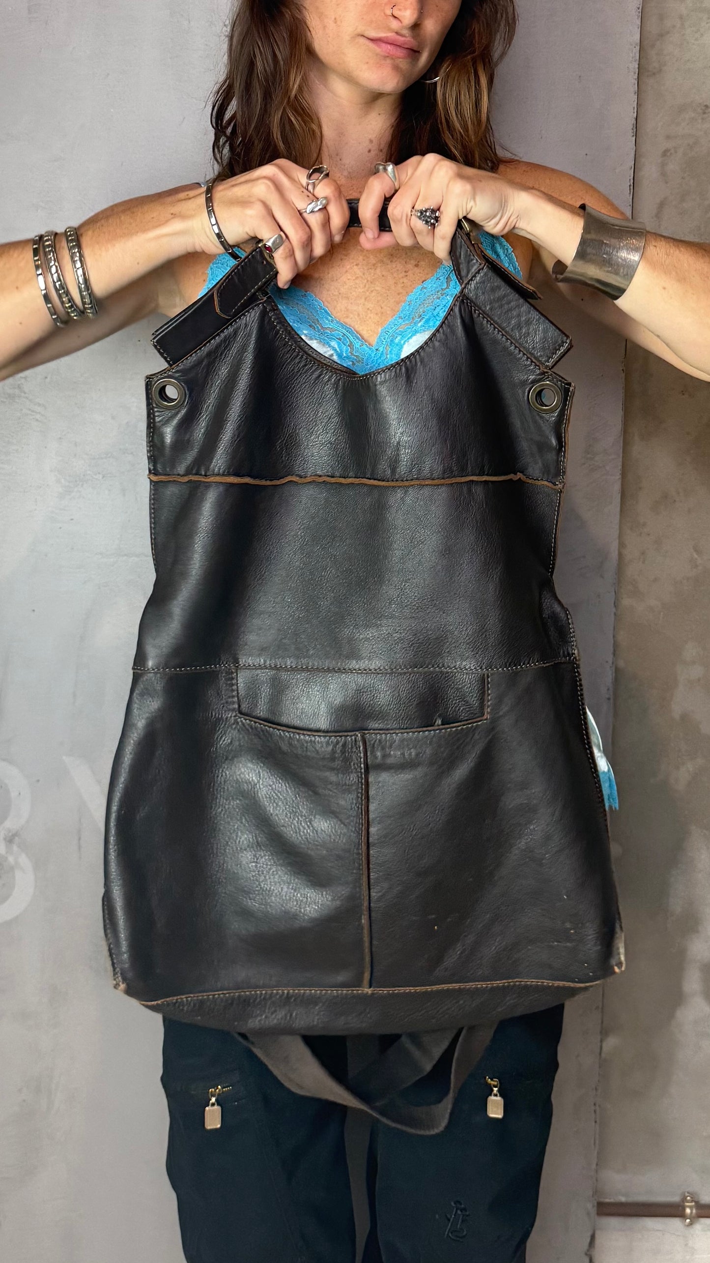 Vintage Black Leather Convertible Maxi Bag