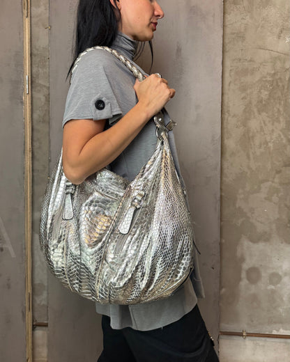 Guess Silver Python-Effect Maxi Hobo Bag