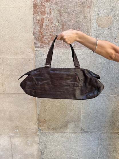 Vintage Brown Leather Baguette Shoulder Bag