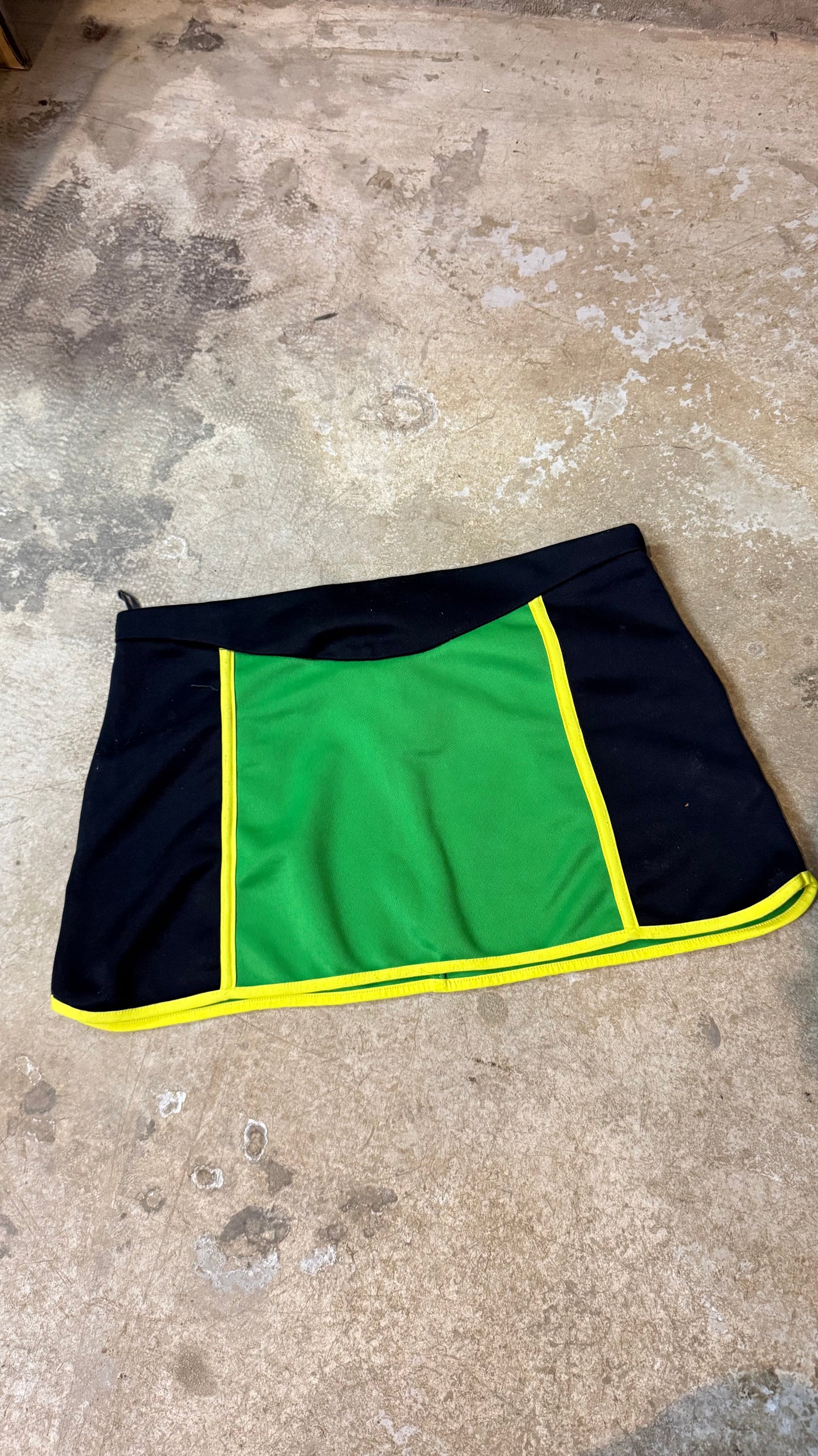Fishbone Y2K Color Block Mini Skirt Green Black Yellow