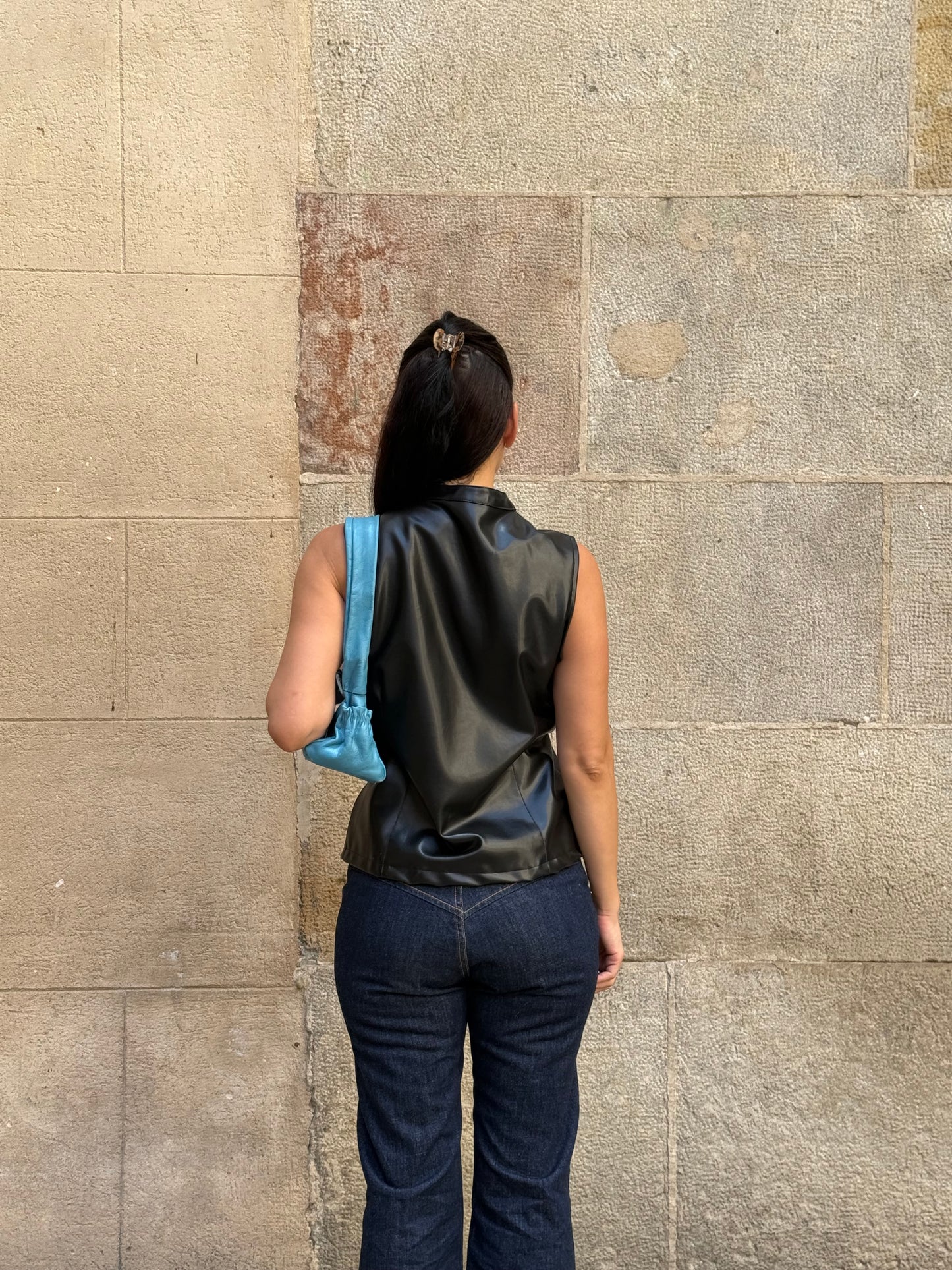 Sky Blue Leather Shoulder Bag