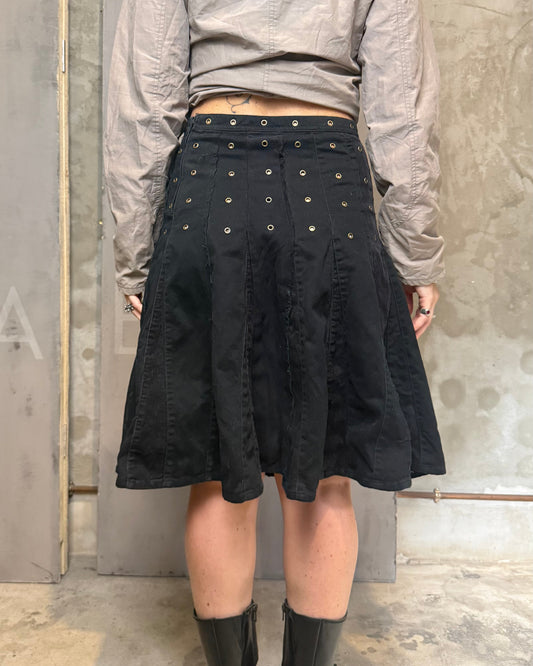 Studded Cargo Midi Skirt Black Draped 38
