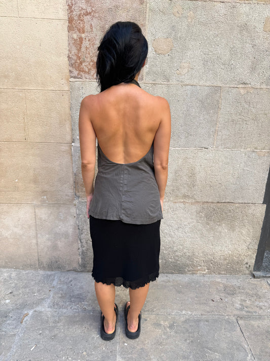 Open Back Halter Top – Khaki