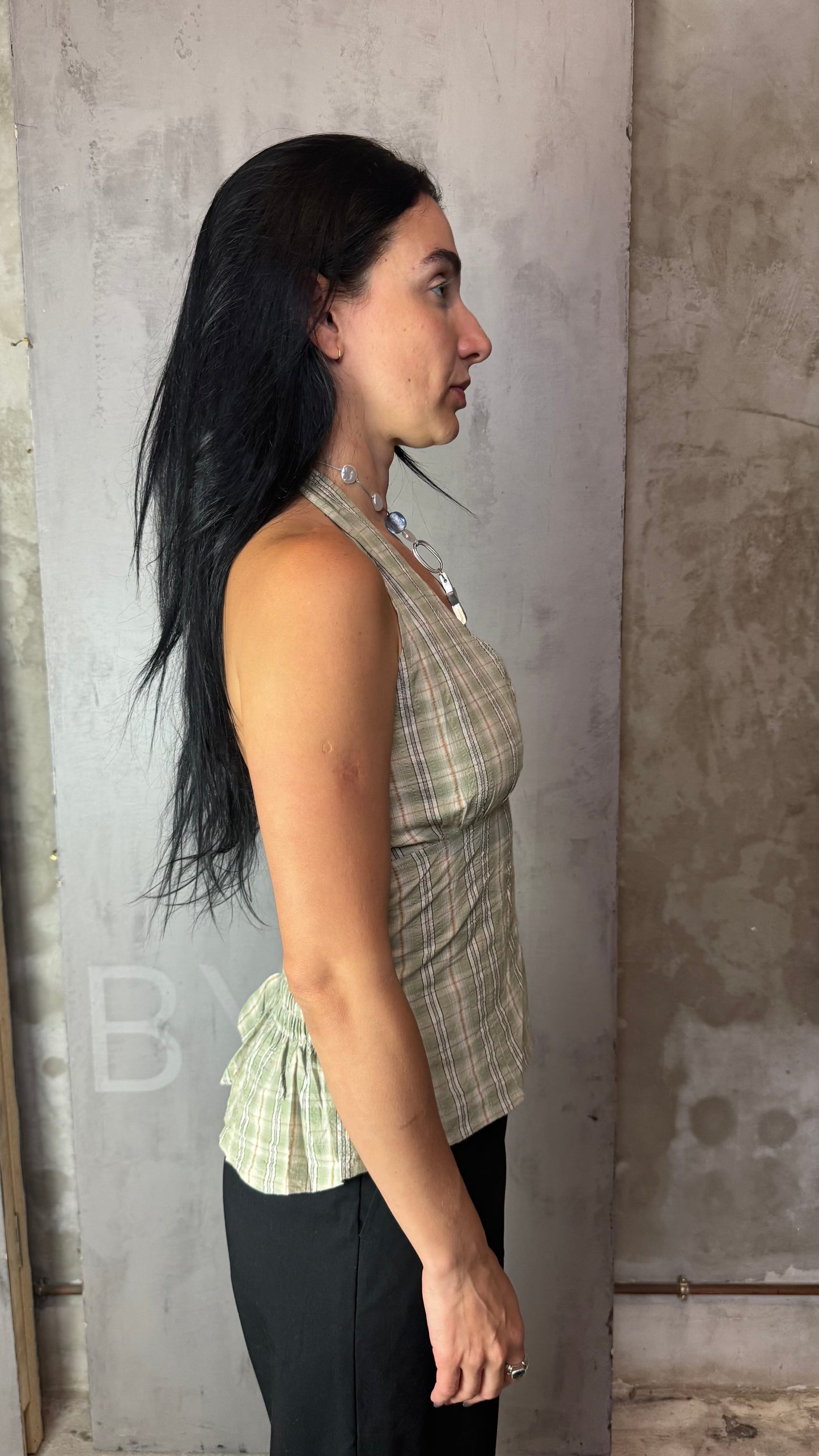 Reworked Shirt Halter Top – Open Back Tie