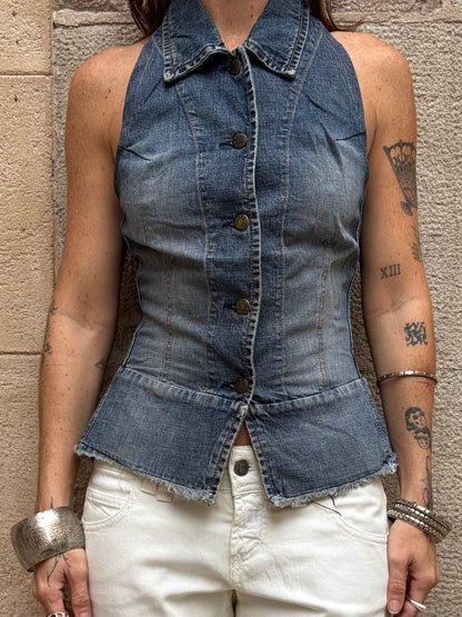 Vintage Rework Denim Halter Top