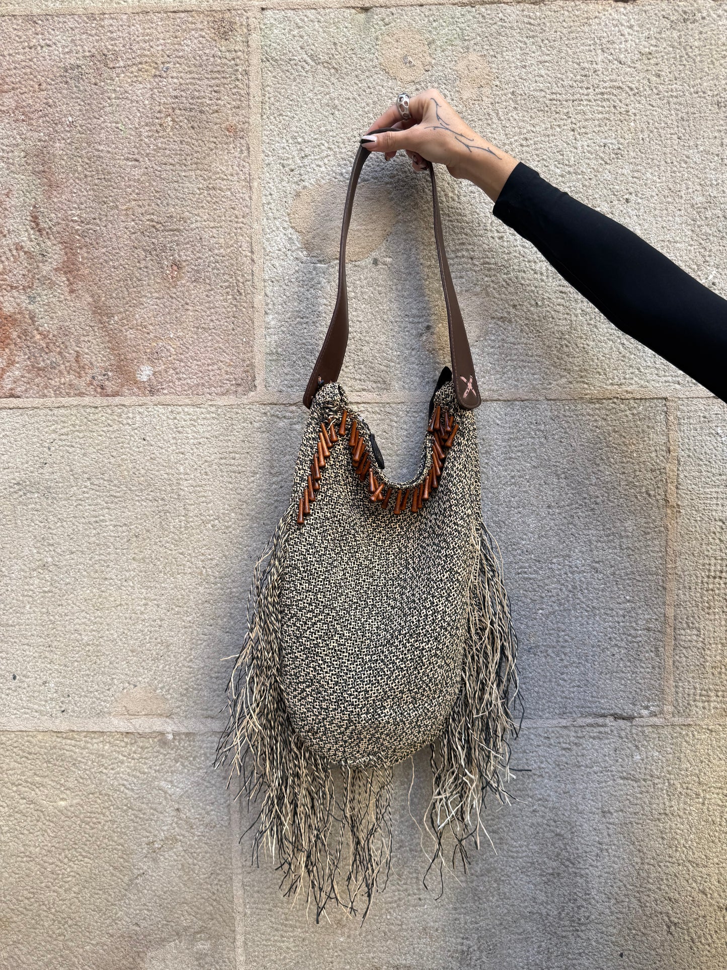 Roberto Cavalli Raffia Fringe Shoulder Bag