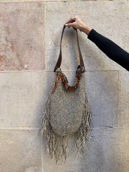 Roberto Cavalli Raffia Fringe Shoulder Bag