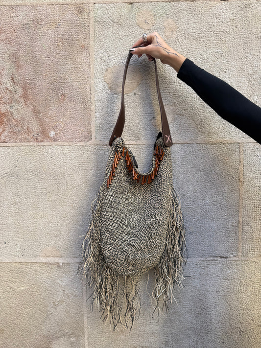 Roberto Cavalli Raffia Fringe Shoulder Bag