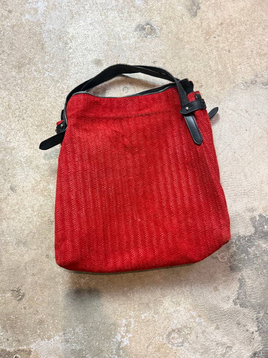 Genuine Leather Oversized Tote Bag – Red