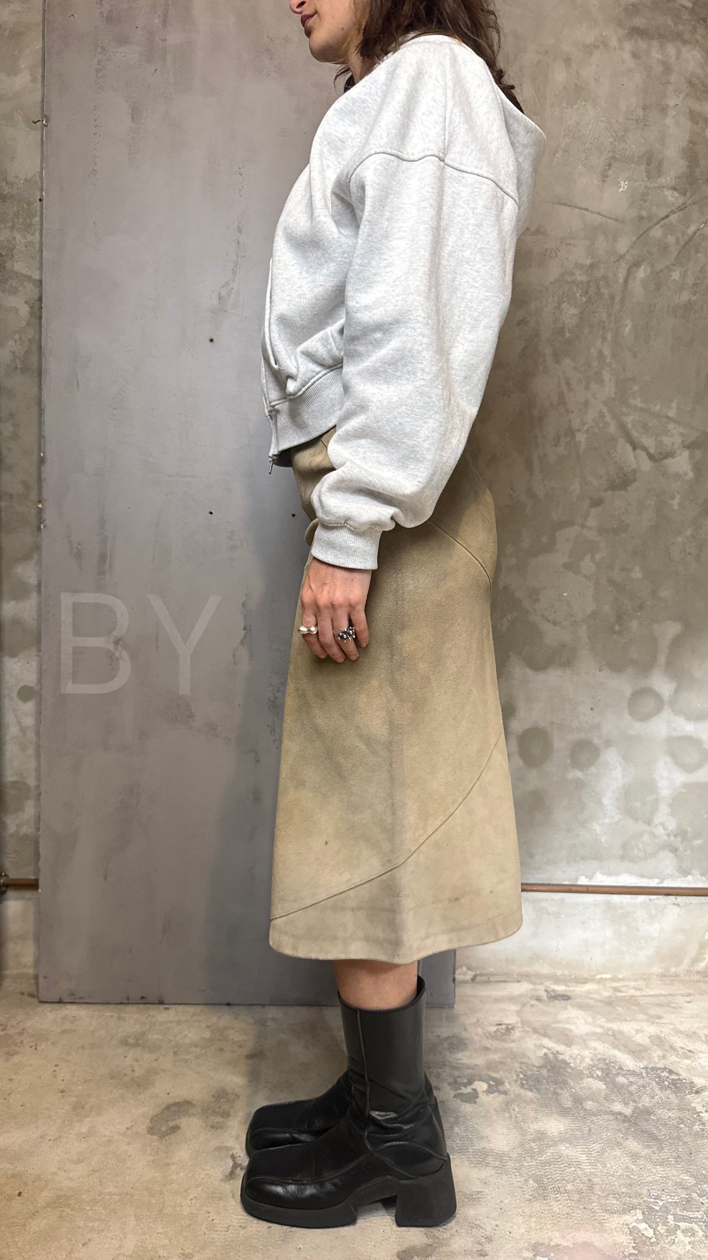 Caramel Faux Leather Midi Skirt Minimal Vintage 90s A-Line