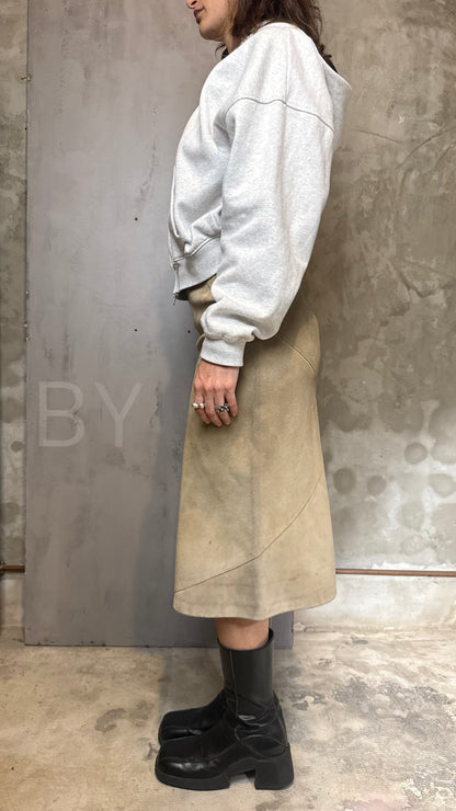 Caramel Faux Leather Midi Skirt Minimal Vintage 90s A-Line