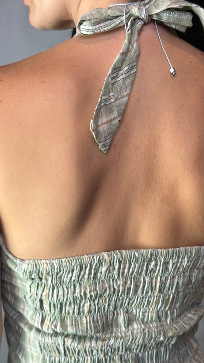 Reworked Shirt Halter Top – Open Back Tie