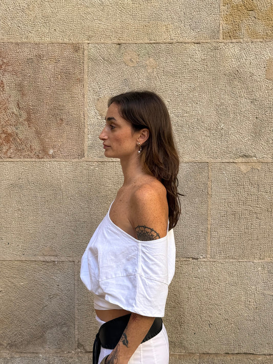 Vintage Rework White Draped Off-Shoulder Top